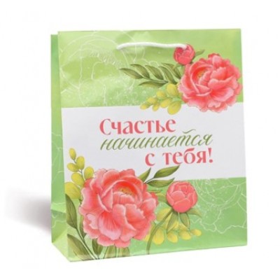 Пакет подарочный ламинированный "Счастье начинается с тебя", 18*23*8 см